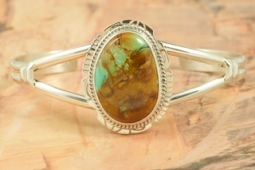 Genuine Boulder Turquoise Sterling Silver Navajo Bracelet